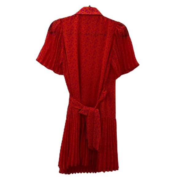 Alexis X Target Wrap Mini Pleated Dress Orange Floral Flower Flutter Sleeve - Picture 5 of 13
